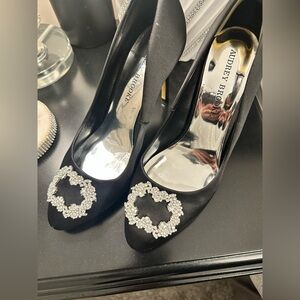 Audrey Brooke Black Heels with Crystal Embellishment